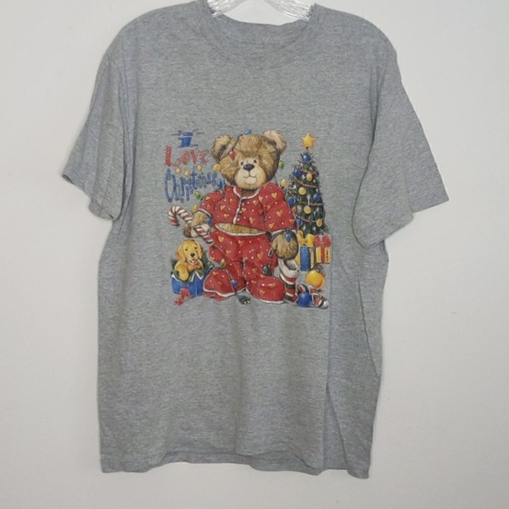 Vintage I Love Christmas Bear Graphic T Shirt